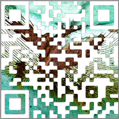 ﻿Veränderter QR Code als Hintergrund wurde ein grün braunes Rost Foto verwendet dirk schmitz