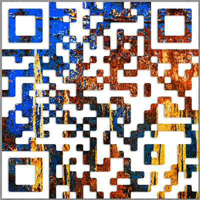 ﻿kreativer QR Code eines rost fotos in blau roter farbe dirk schmitz